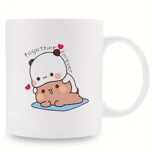 Adorable Panda and Bear Couple Mug 11oz White Ceramic Reusable Dishwasher Safe featuring Bubu and Dudu Design with Together Forever Quote Ideal Gift for Couples Loved Ones