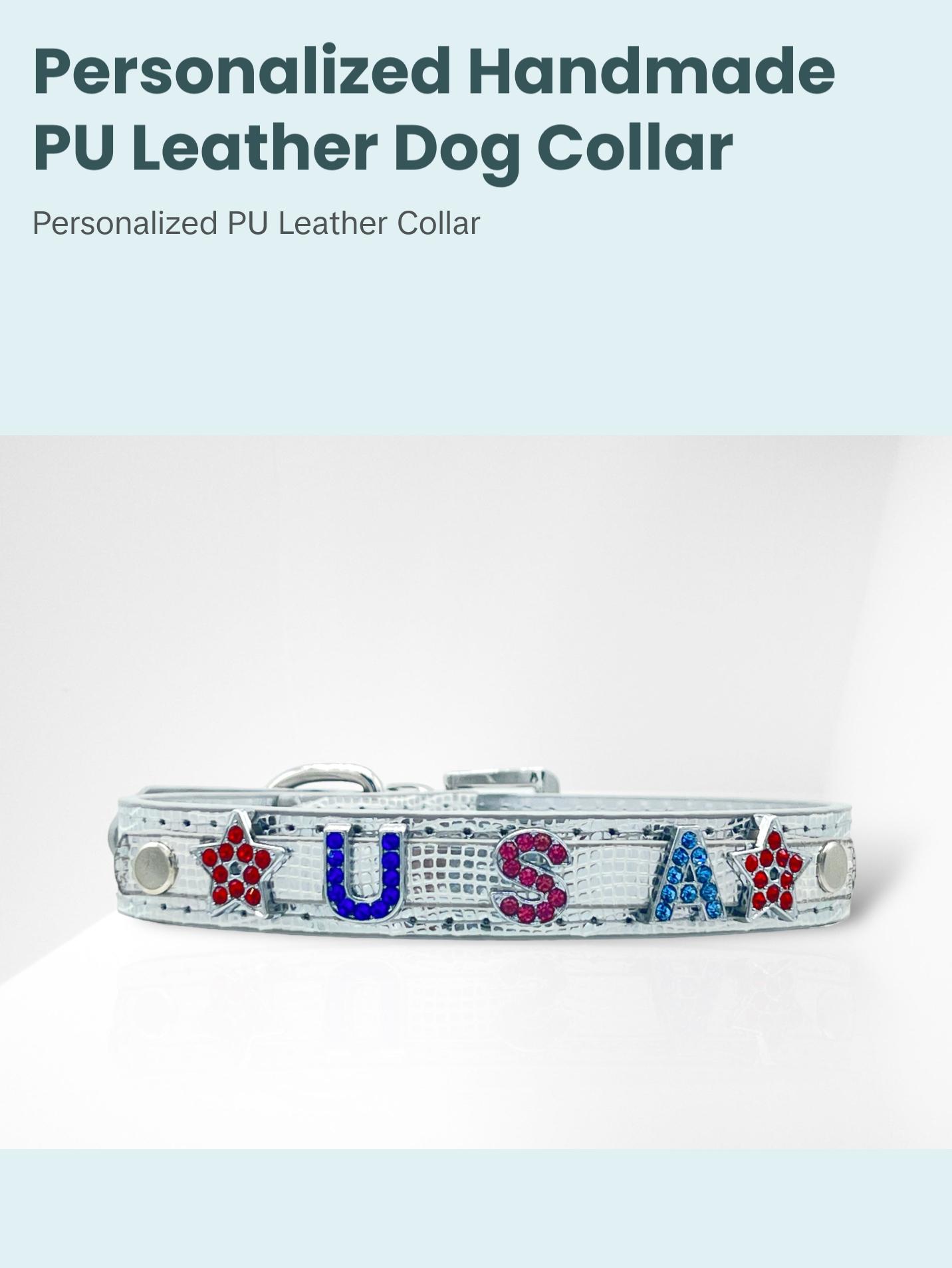 ALPHABET Shine Personalized Handmade PU Leather Dog Collar