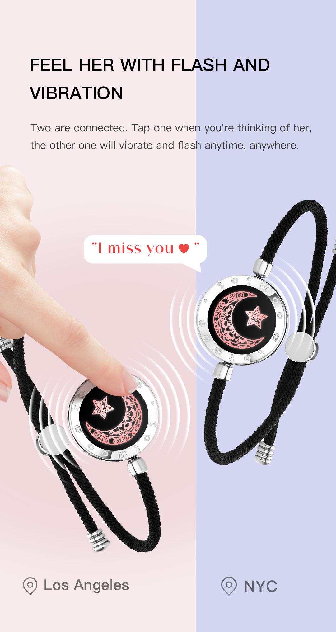 TOTWOO Long Distance Touch Bracelets for Couples, Light Up & Vibration Smart Bracelets for Love, Leather Fashion Jewelry with One-to-One Bluetooth App Pairing, Non Tarnish Fashionable Bangle Gift Jewelry for Women & Men