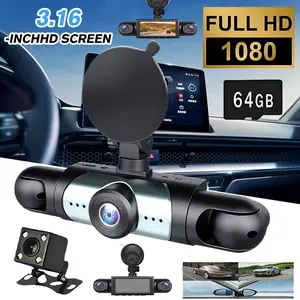 Ultra HD 4K 1080P 4 Channel Car Dash Cam Front Rear Inside, 3.16'' IPS Screen Dash Camera with 64GB SD Card, G-Sensor, Night Vision, Parking Mode, Loop Recording for All Vehicles Daily & Safe Driving