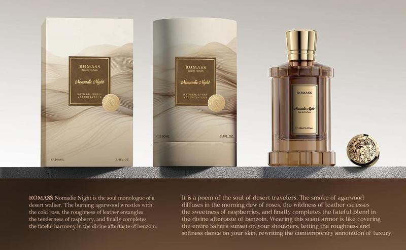 ROMASS Nomadic Night Perfume 3.4oz/100ml | Midnight black glass | Alluring and addictive scent | Lasting fragrance for 6 hours | Warm and mysterious woody fragrance | Notes of patchouli, leather, and smoldering incense
