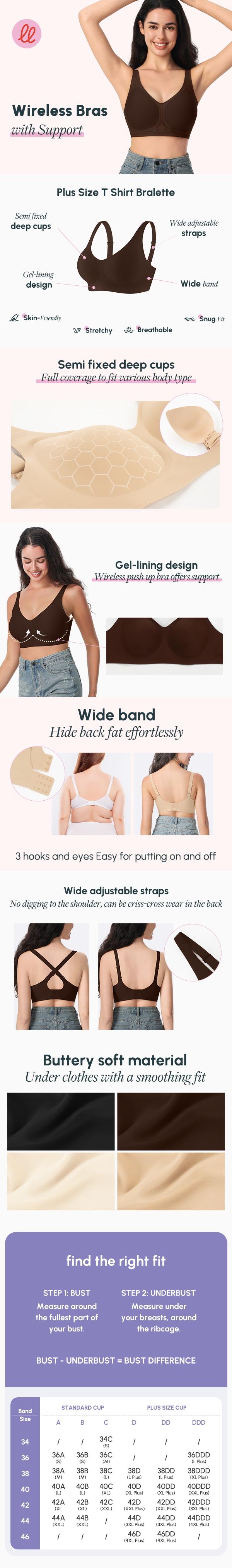 FallSweet Wireless Bras with Support Seamless Plus Size Full Coverage T-Shirt Bralettes