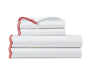 Red Scallop Embroidery Sheet Set