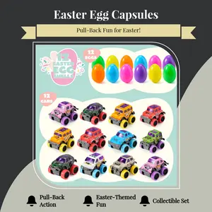2025 Toys for Kids 12Pcs 3.8in Easter Eggs Packed with Pull Back Monster Cars and Trucks for Easter Egg Hunt