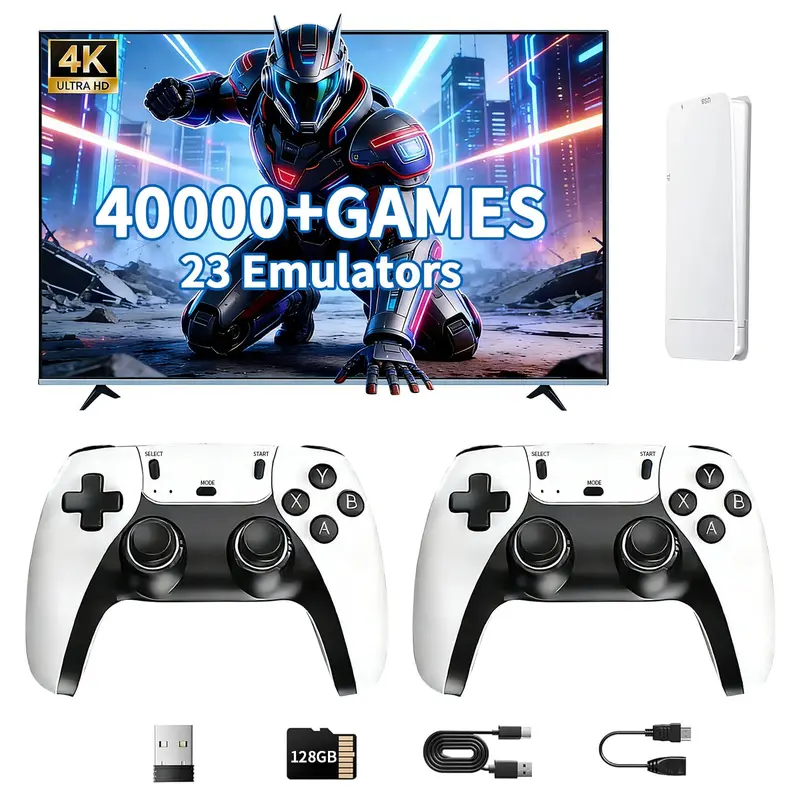 2026 All-New Upgrade M15 Retro Gaming Stick Pro 128GB 4K Video Game Console with 40000+ Classic Games 23 Emulators Dual 2.4G Wireless Controllers Plug and Play for TV Portable Electronic