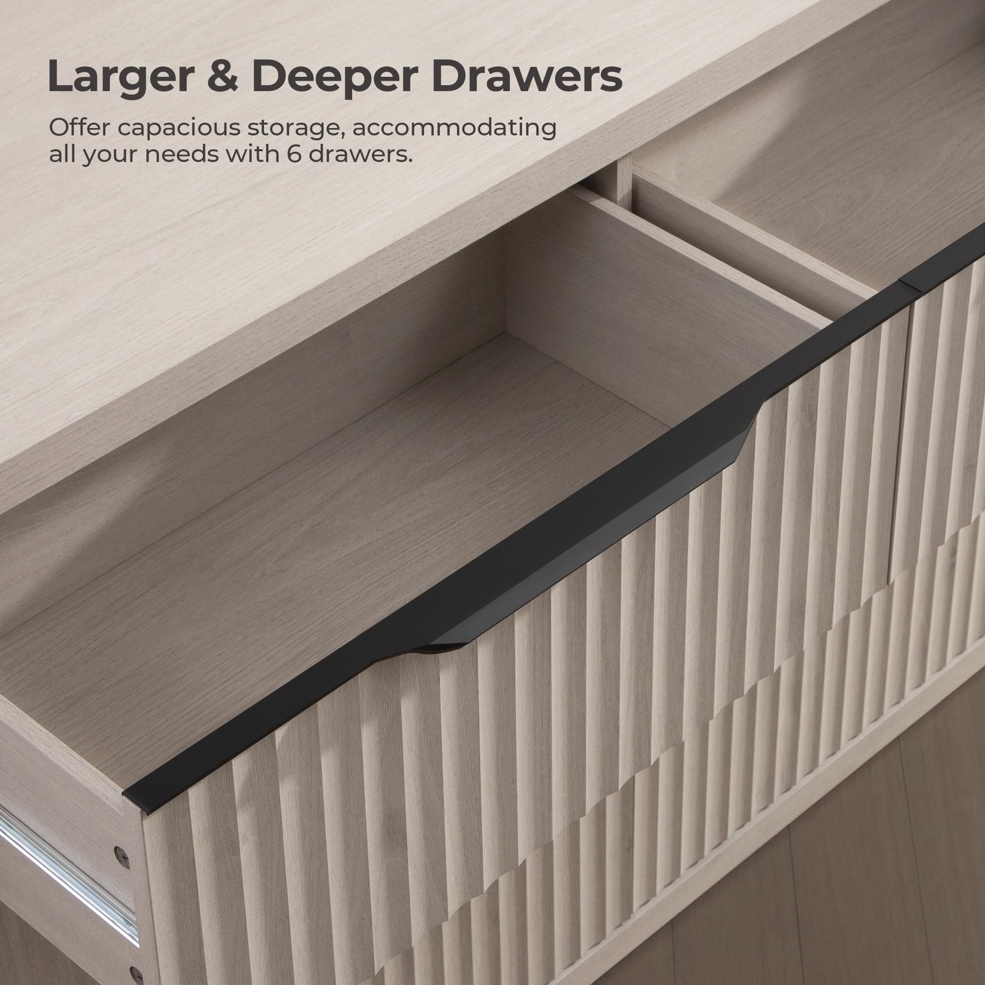 SICOTAS Dresser for Bedroom 6 Drawer Dressers & Chests of Drawers for Closet Long Large Modern TV Stand Set for Clothes Storage Fluted Wide Clothes Closet for Hallway Entryway