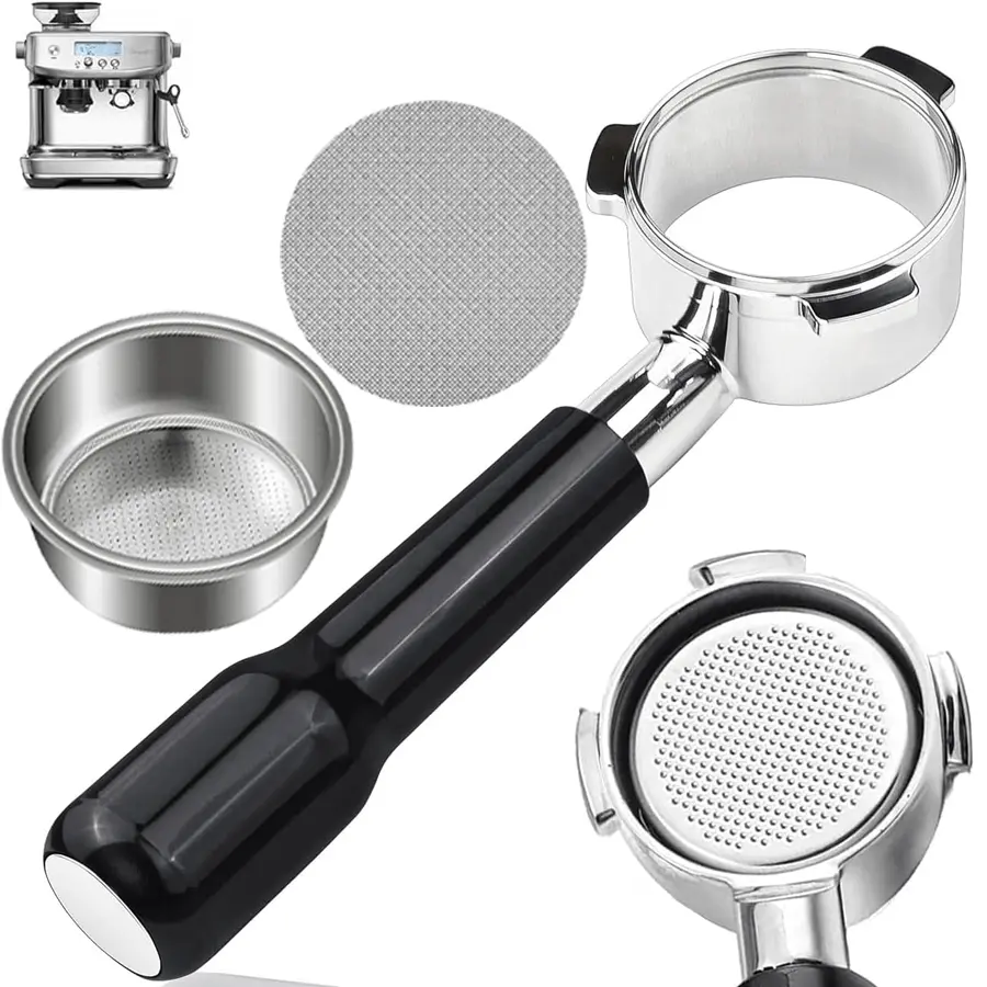 54mm Bottomless Coffee Portafilter - 3-Ear Black Design with Stainless Steel Filter Basket, Compatible with Breville Espresso Coffee Machine Models BES870, BES876, BES878, BES880, BES810, BES840 (Barista Express, Pro, Touch, Bambino Plus, Infuser), Espres