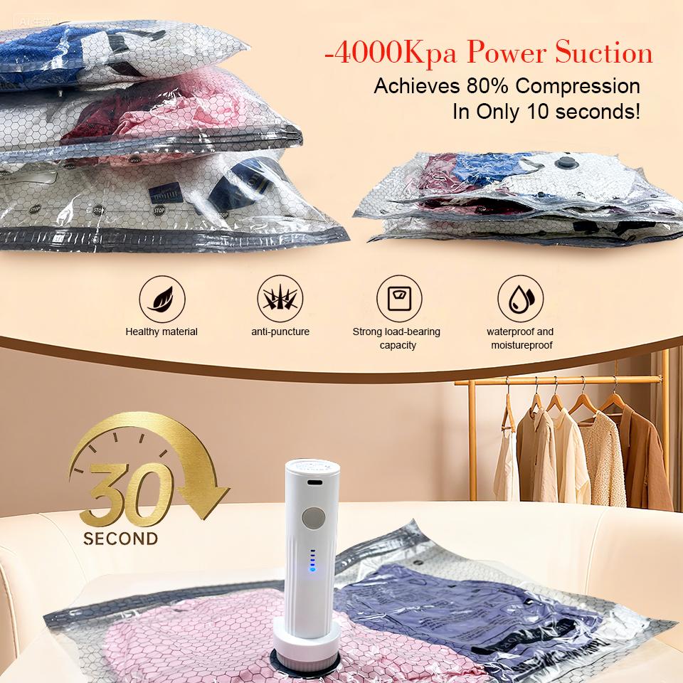 Travel Vacuum Bags with Pump 9/15 Pack Compression Space Saver Bags for Luggage & Suitcase Portable Electric/Hand Pump Airtight Storage for Clothes Bedding & Travel Essentials