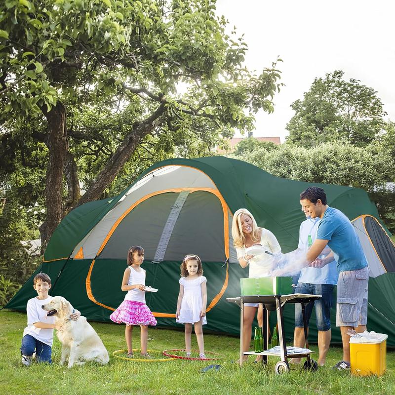 Camping Tent 10-Person-Family Tents, Parties, Music Festival Tent, Big, Easy Up, 5 Large Mesh Windows, Double Layer, 2 Room, Waterproof, Weather Resistant, 18ft x 9ft x78in