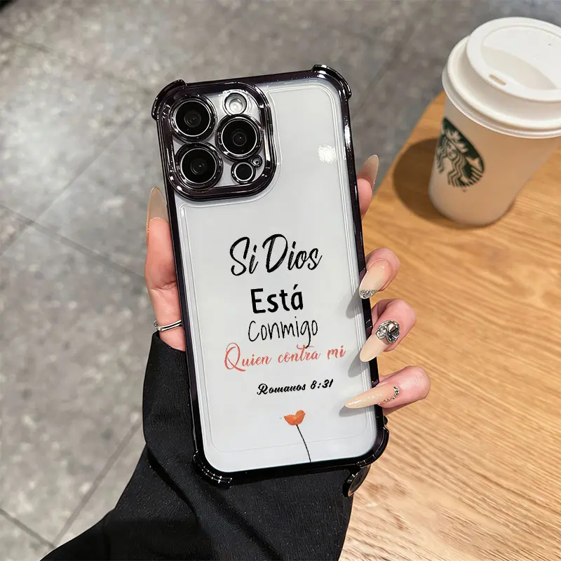 Romans 8:31 iPhone Samsung phone case, four corner airbag anti fall, faith and personality phone protective case, suitable for iPhone 17 Air 16 Pro Max 15 14 Plus 13 12 11 XR XS Samsung Galaxy S26 Ultra S25 S24 S23 S22 Christ phone case.