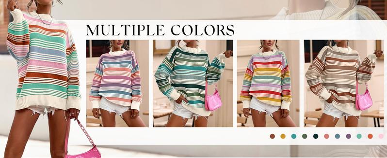 CHARTOU Women Contrast Striped Pullover Sweater 2025 Fall Outfits Oversized Knit Jumper Tops