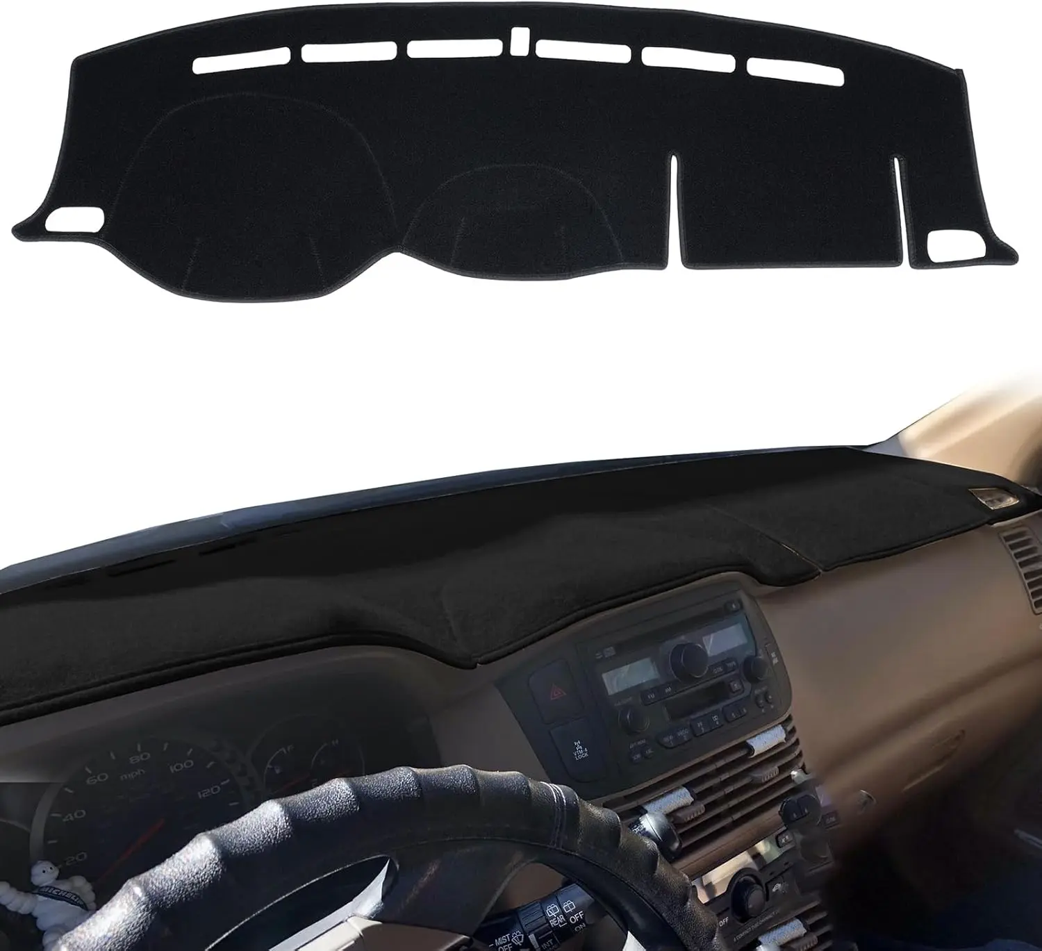 Velour Cloth Custom Fit Dashboard Cover Mat for 2002-2008 Black Honda Left-Hand Drive Cars, 7.1mm Thickness Anti-Slip Pad, UV Protection, Easy Installation, Hides Flaws, Car Interior Protector, Protects From Uv Rays