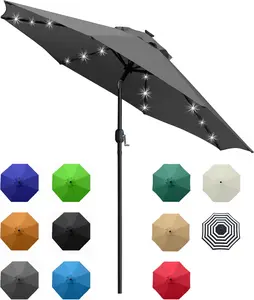 Sunnyglade 9' Solar LED Lighted Umbrella with 8 Ribs Adjustment and Crank Lift System for Patio 【without base】