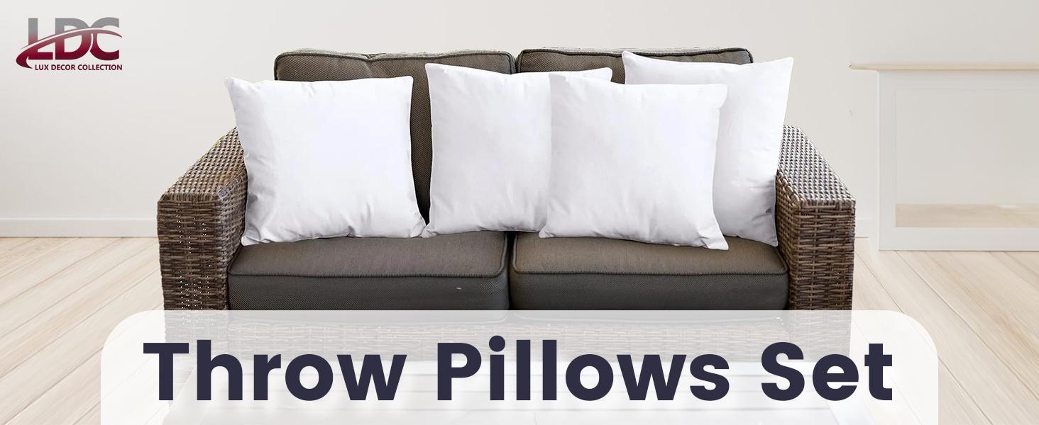 Lux Decor 4 Pack Throw Pillows - Hypoallergenic Durable Fillings Square Cushion, Soft, Fluffy & Lightweight Decorative Stuffer Pillows Insert-Machine Washable-Home Decoration Essentials-Versatile Decor Items