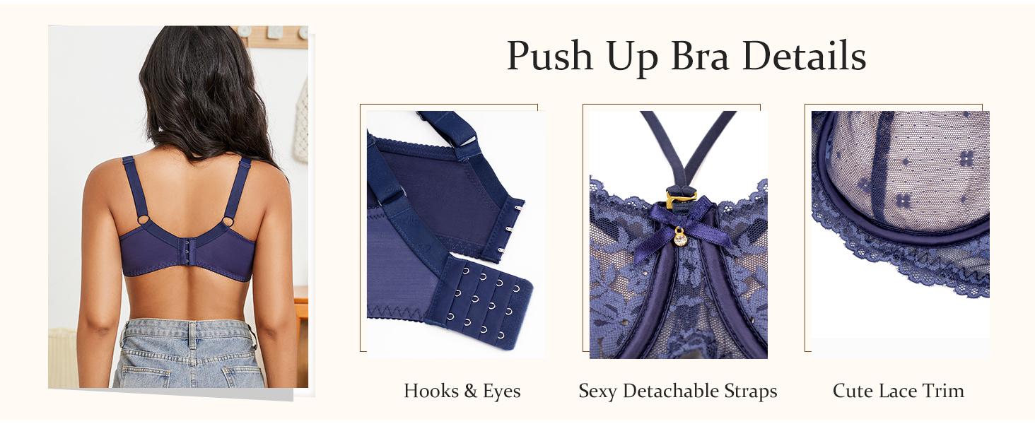 WMBras Sexy Lace Bras for Women Plus Size Push Up Bra Full Coverage Underwire Bra Buttery Soft Deep V Everyday Tshirt Bra