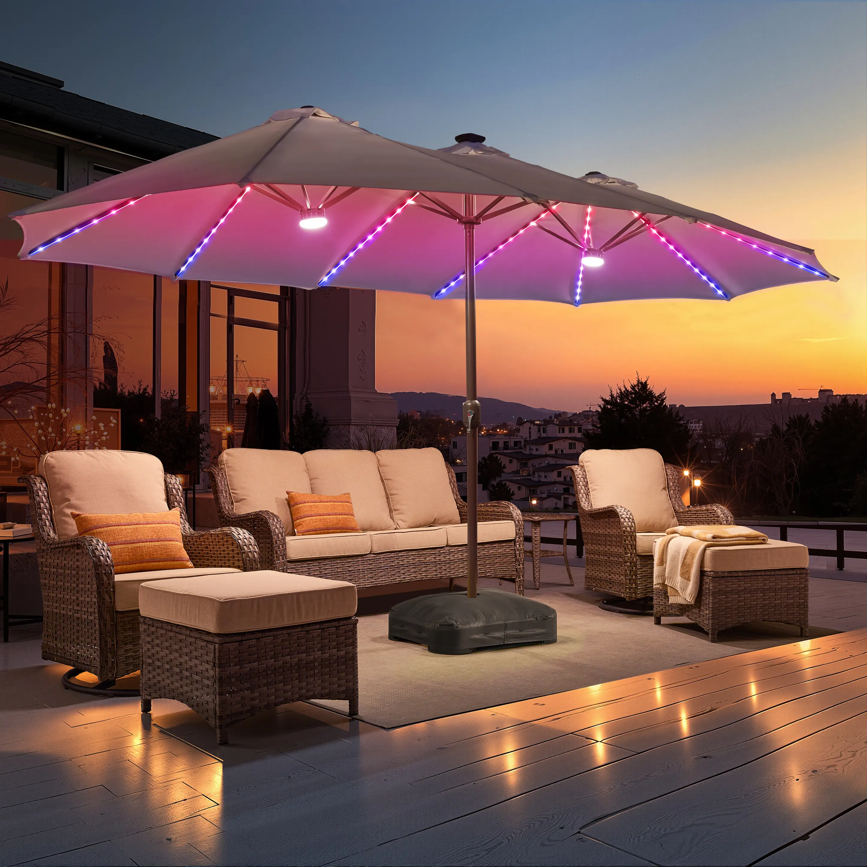 Light Gray | RGB Colored lights Umbrella & Base