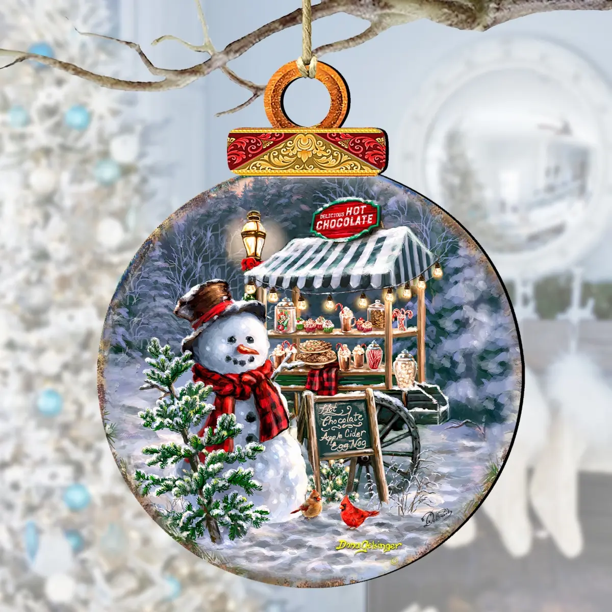 Designocracy 8611087-DG Artistic Hot Chocolate Stand, 5x5.5x0.25 in. Wooden Christmas Decor Ornaments with Santa & Snowman, Festive Home Gift Decoration, Room Accessories