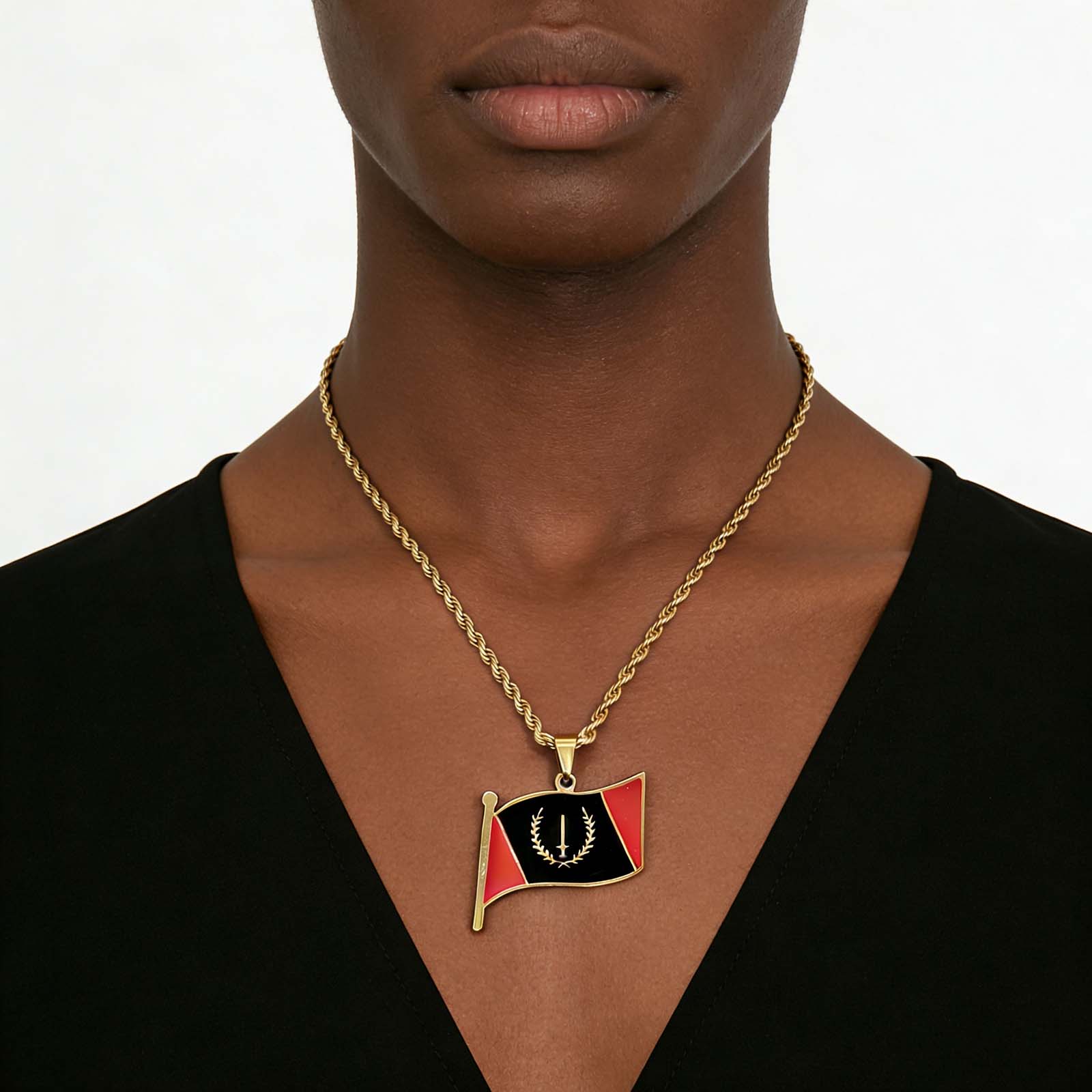 Stainless steel black flag geometric pendant necklace, unisex, versatile sweater chain accessory, holiday/anniversary gift.