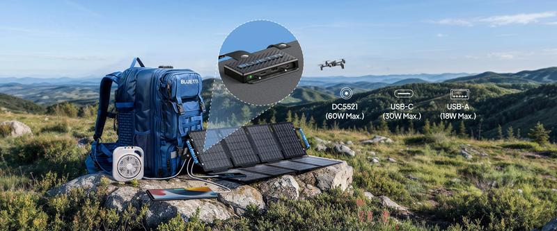 BLUETTI 60W Solar Panel 60 Watt for Solar Generator Handsfree 1 & 2 AC2A Foldable Charger for Hiking Camping Travel