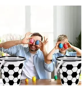 Easter Pails 8.375x7.875in Soccer Sports Bucket with Handle Easter Party Decor Egg Hunts Event Carry Storage Candy and Gifts Basket Supplies 2Pk