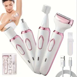 Bikini Trimmer for Women 4 in 1 Rechargeable Body Razors And Facial Hair Remover for Bikini Leg Body Face Underarm, Painless Electric Razors for Skin Smooth, Cordless Body Shaver for Trip, Replaceable Lady Facial Razor, Mother's Day Gifts
