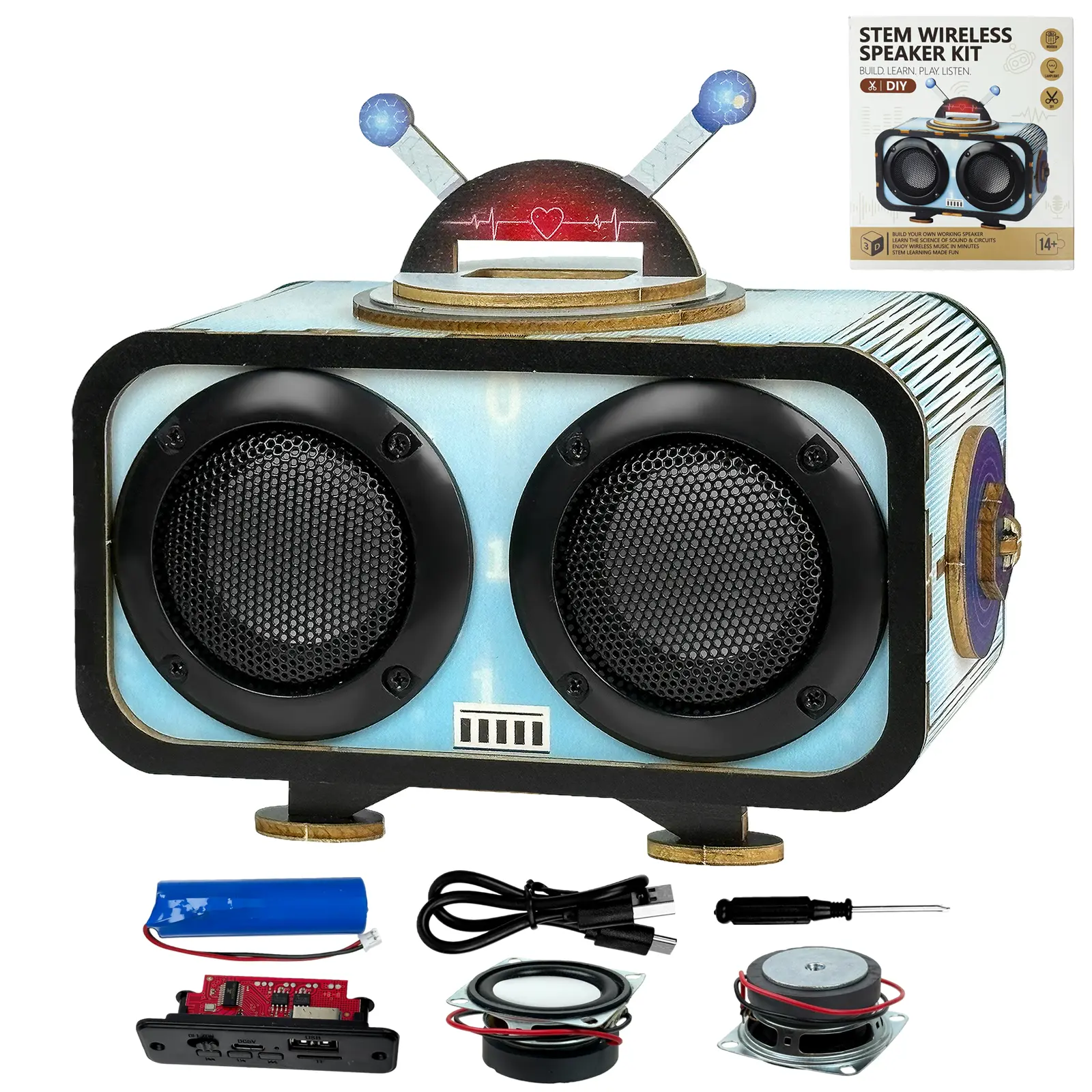DIY Bluetooth Wireless 3D Wooden Puzzle Speaker Kit, STEM Woodwork Experiment Set with 2 Dual Speakers, RGB Music Sync Lights, Batteries, USB, Kids & Adults Beginners Gift (Ages 10+)