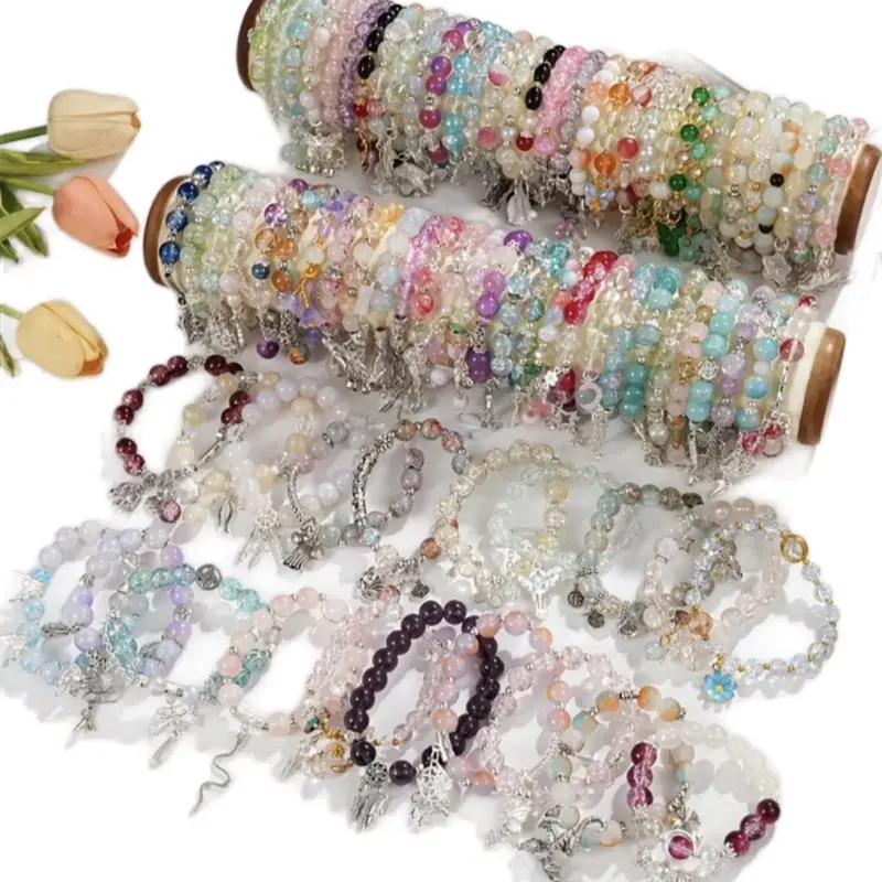 (RANDOM SET) Non-Natural Crystal Beaded Bracelet & Dainty Layered Anklet, Trendy Fashionable Wearable Jewelry Accessories for Jewelry CollectionSET