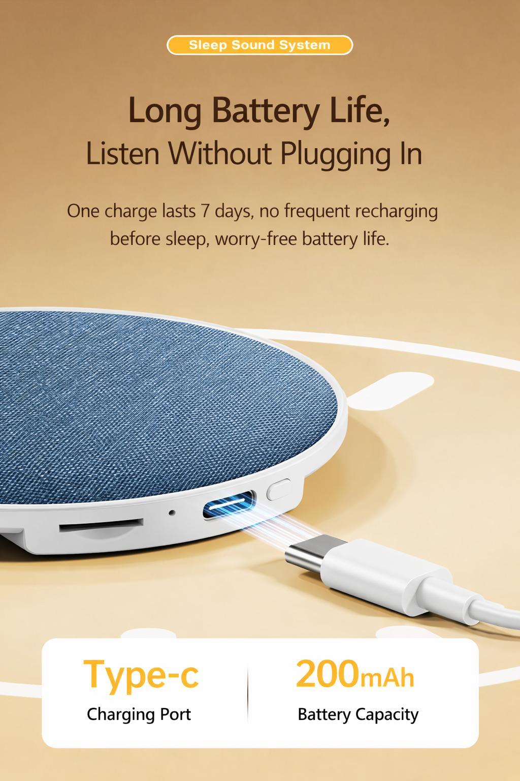 2026 New Product: Ultra-thin Pillow-Side Speaker with White Noise Function, Mini Bluetooth Speaker for Sleep