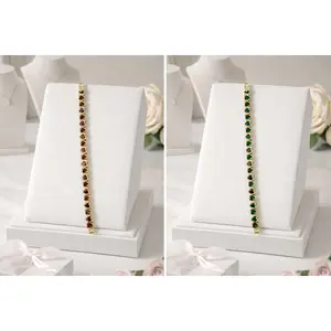 7 3/4” Heart Colored Cz Tennis Bracelet in Copper Red or Emerald