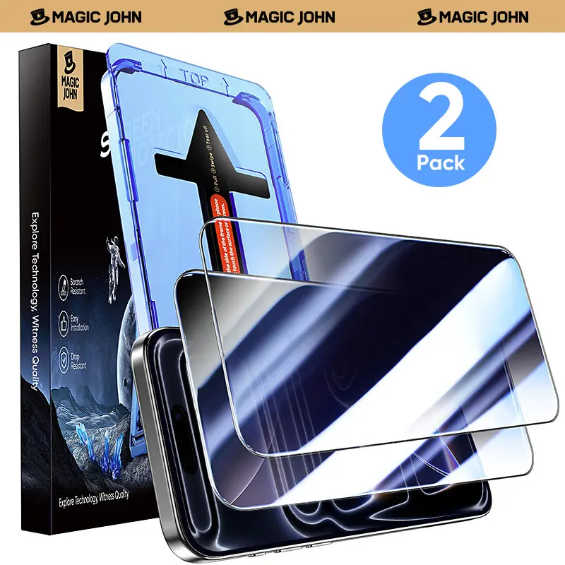 MAGIC JOHN 2-Pack Tempered Screen Protector for iPhone, Samsung, Google Smartphone & Cellphone - Crystal Clear, Scratch-Resistant, Ultra-Smooth Touch, Privacy Protection, Circular Polarized Eye Protection, Dustproof, Protective, Easy Installation, Phone S
