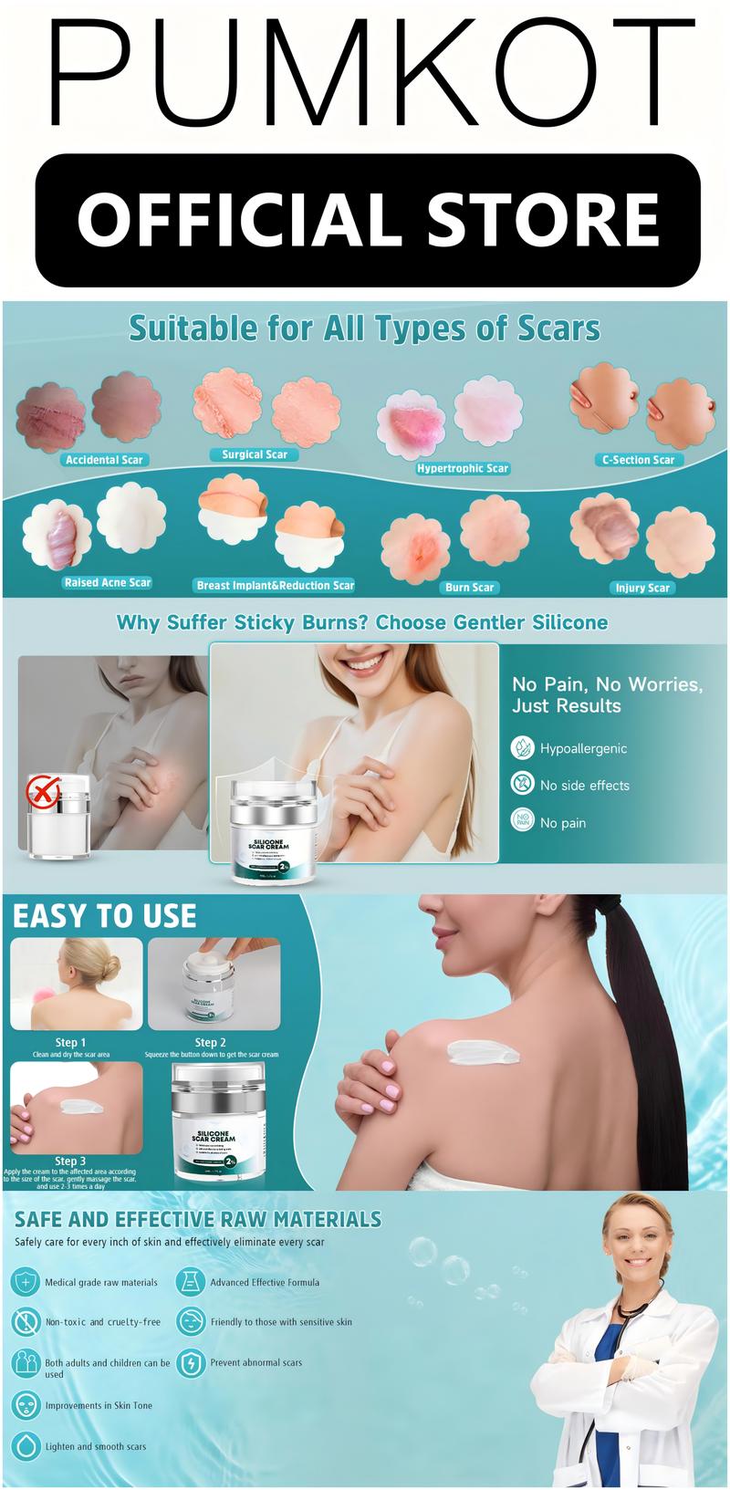 PUMKOT 2% Silicone Scar Repair Cream for Stretch Marks Loose Skin Surgical Scars Old & New Scars Skin Repair and Firming PUMKOT 2% Silicone Scar Repair Cream for Stretch Marks Loose Skin Surgical Scars Old & New Scars Skin Repair and Firming