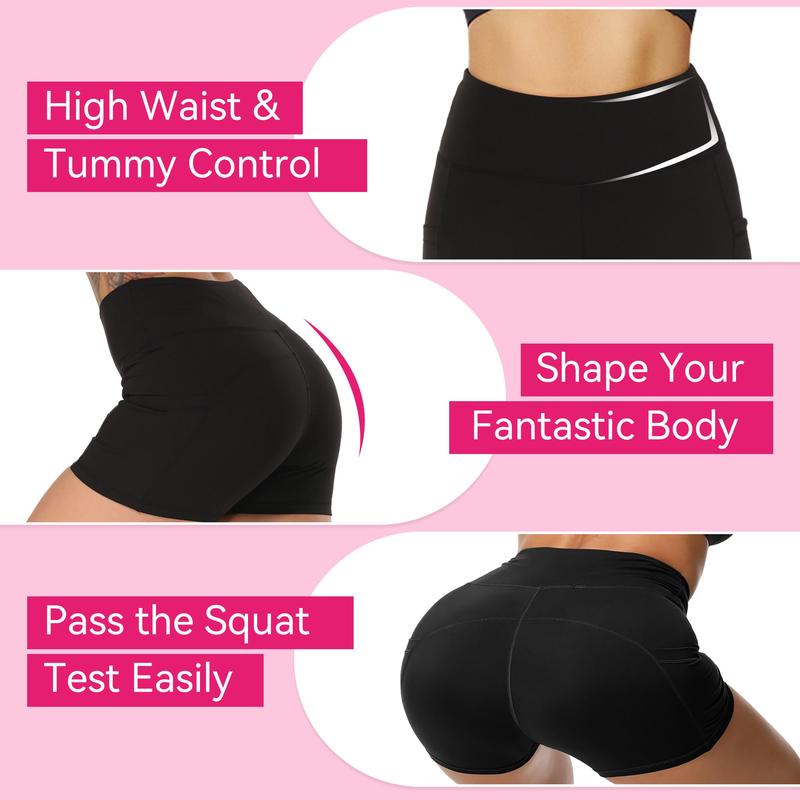 Showitty 3 Pack Biker Shorts Women with Pockets - 5" High Waisted Workout Shorts for Gym Yoga