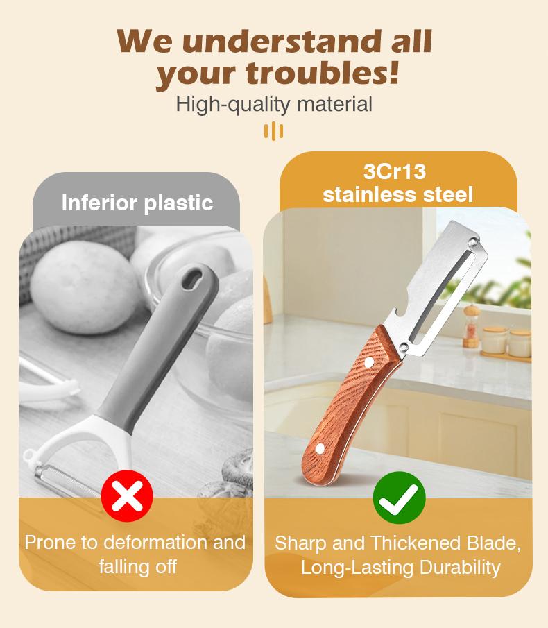 Wooden-Handled Stainless Steel Sharp Peeler with Built-In Bottle Opener for Fruits & Vegetables Ergonomic Non-Slip Handle Long-Lasting Construction Essential Kitchen Tool Wooden-Handled Stainless Steel Sharp Peeler with Built-In Bottle Opener for Fruits & Vegetables Ergonomic Non-Slip Handle Long-Lasting Construction Essential Kitchen Tool
