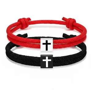 2pcs Adjustable Religious Crosses Bracelet for Men Women Gift Couple Wristband