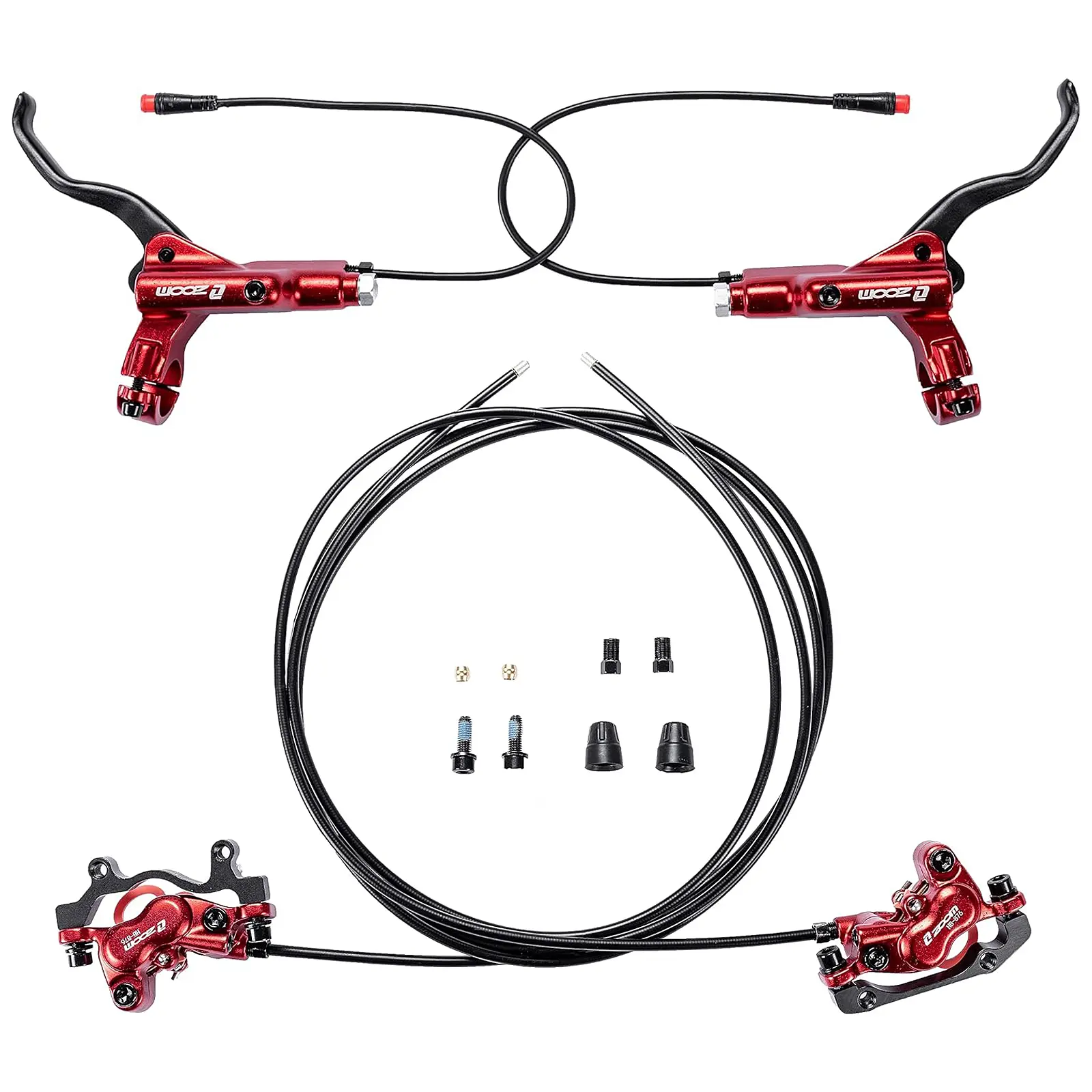 BUCKLOS Zoom HB876E 2-PIN 4 Piston Ebike Power Off Hydraulic Disc Brake Set | Aluminum lever with caliper adapter, left front 1100mm right rear 1850mm, fit for Electric Scooters, Motorcycles
