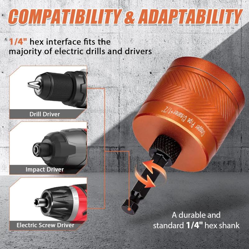 1/2" & 3/4" Metal Copper Pipe Cleaner Set for Drill, with 1/4" Hex Shank, 8PCS Replacement Abrasive Brush Blades Plumbing Tools for Cleaning Rust, Paint & Stains from Copper & Metal Pipes (Orange) 1/2" & 3/4" Metal Copper Pipe Cleaner Set for Drill, with 1/4" Hex Shank, 8PCS Replacement Abrasive Brush Blades Plumbing Tools for Cleaning Rust, Paint & Stains from Copper & Metal Pipes (Orange)