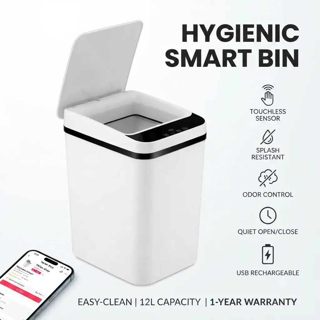 Automatic Motion Sensor Trash Can, Smart Touchless Garbage Bin with Lid, Waterproof Slim Wastebasket for Bathroom, Bedroom, Office, Kitchen, Space Saving Small Trash Can home office