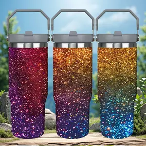 1pc 30oz Glittery Rainbow Sparkle Tumbler with Lid, Insulated Travel Mug, Gift for Women Men, Ideal for Halloween, Independence Day, Memorial Birthday Gift, Coffee Cup, weird stuff
