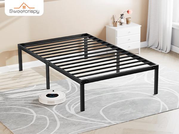 Metal Bed Frame,Twin Size Bed Frame with Storage Space,Heavy Duty Sturdy Mattress Foundation,Easy Assembly,No Box Spring Needed, Black,12 Inch,Twin