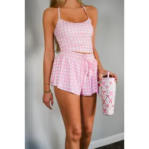 Flutter Away Gingham Shorts - Pink