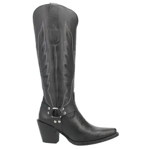 Dingo Womens Heavens To Betsy Embroidered Snip Toe  Casual Boots Knee High Mid Heel 2-3" - Black