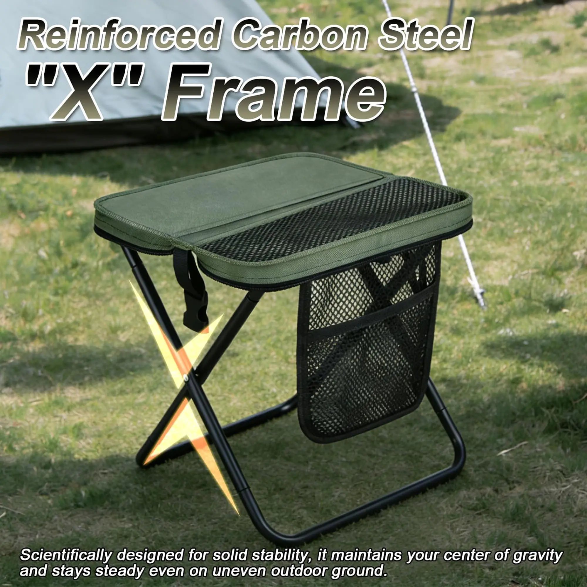 Folding Camping Chair Stool with Storage Bag, Sturdy Steel Frame Construction, Anti-Slip Breathable Seat, Compact Form, Lightweight Portable Design for Camping, Fishing, Sturdy Construction