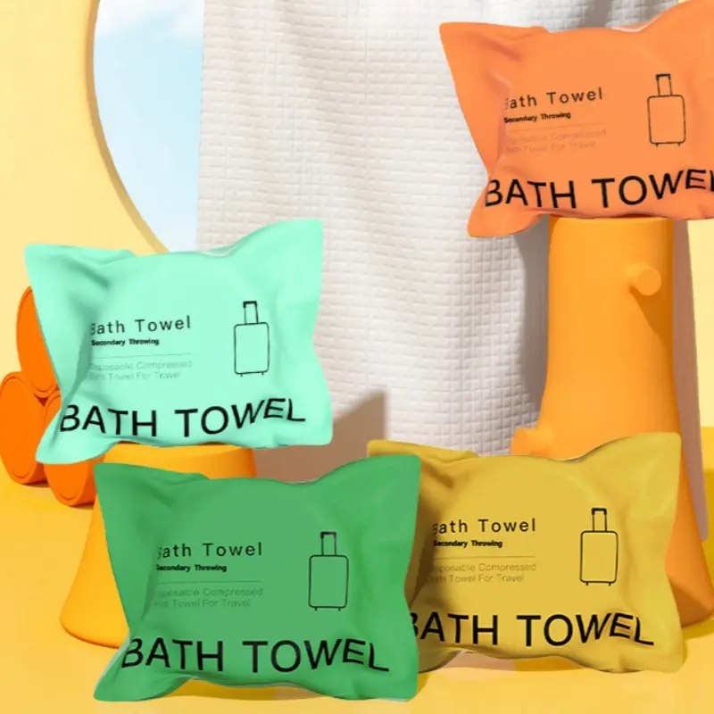 2/4 Pack Compressed Bath Towels Random Colors, Disposable Thick Large Bathroom Towels, Individually Wrapped Hotel Travel Use Bulk Bath Towels