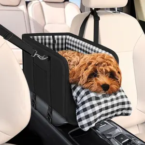 Portable pet car seat with safety belt support and anti-slip design | Compatible with SUVs, sedans, and vans, includes cushion and sturdy frame, suitable for dogs under 11 lbs, easy to install, made of nylon material.