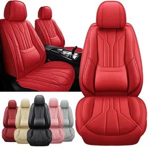 Universal for 5 Seats Full Set Car Seat Covers, Premium Waterproof PU Leather Cushion Protectors With 3D Lumber Design, 40/60 Split Front and Rear Bench Seat, Breathable Auto Accessories,Airbag Compatible Fit for Vehicles Sedans SUVs