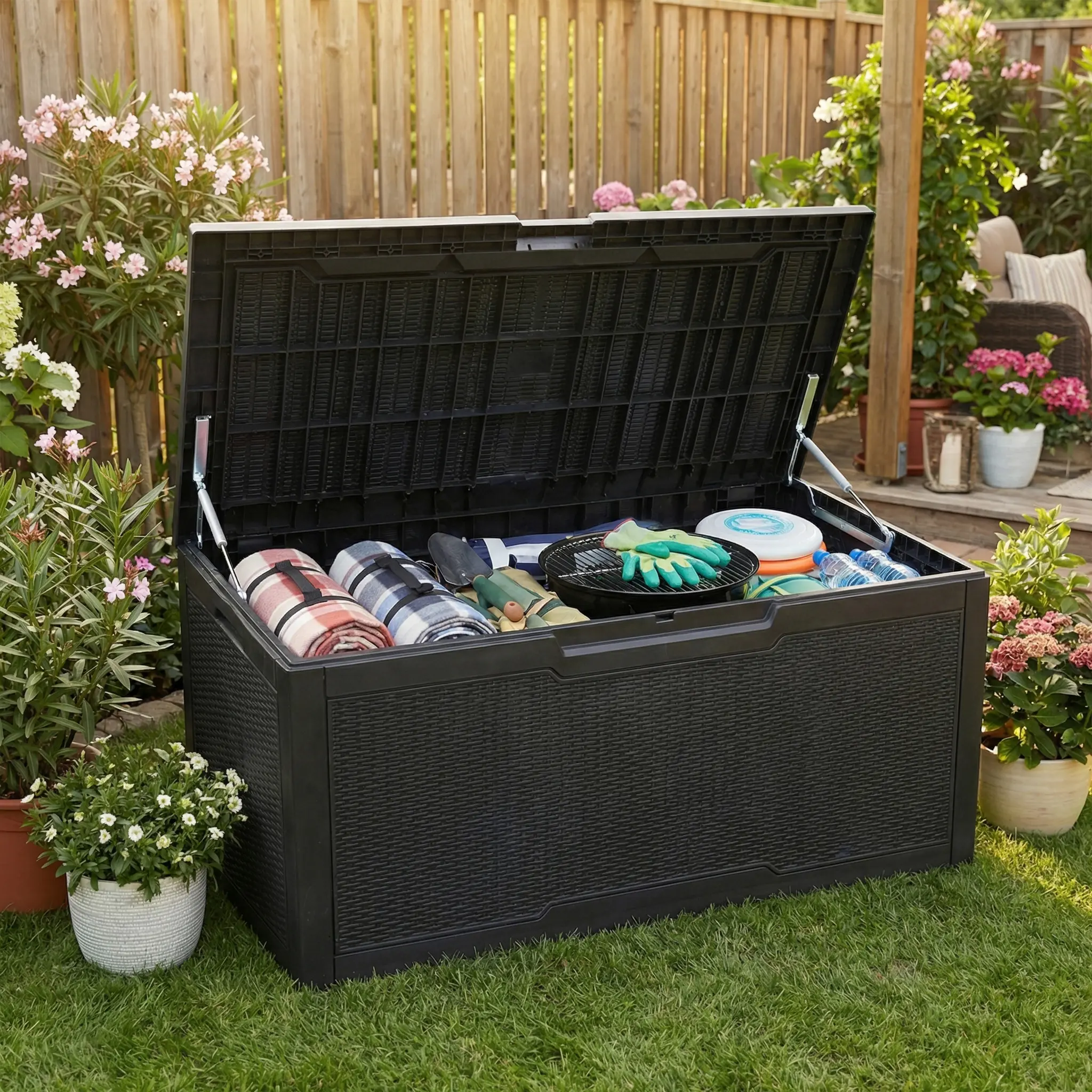 YITAHOME 100 Gallon Resin Deck Box, Weather Resistant Outdoor Storage Box, Lockable Indoor Outdoor Storage for Supplies and Essentials