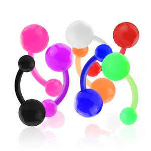 Bio-Flex Solid Colored Acrylic Balls Navel Belly Rings Set of 8
