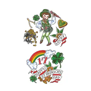 St Patrick's Day Full Arm Temporary Tattoo Sleeve for Kids - Born Lucky Fake Tattoo