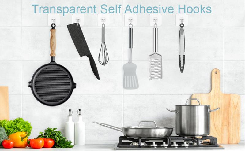 [New Deal] 20 Pack Adhesive Hooks for Hanging, Heavy Duty Wall Hooks , Removable Sticky Ceiling Hooks, Transparent Self Adhesive Shower Hooks, Water & Oil Proof Strong 22lb(Max) Door Coat Hooks Organiser Hangable