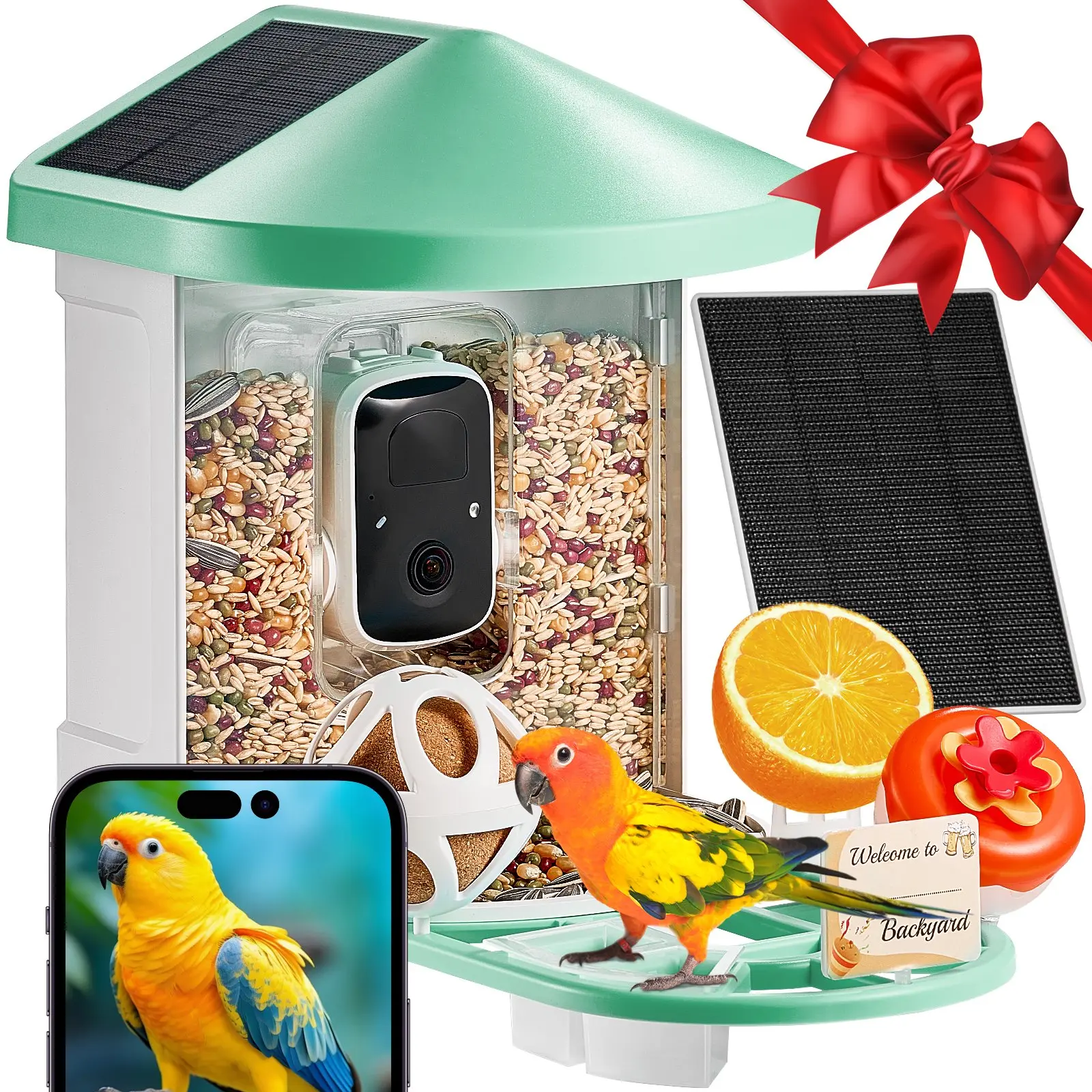 【Summerfinds】VEVOR Smart Bird Feeder Camera with 3 Solar Panels Solar Powered Wireless Camera Bird Feeder with Live VideoAI IdentifyAuto Detect & Instant Notifyand 2K Full HDIdeal Gift for Bird Lover